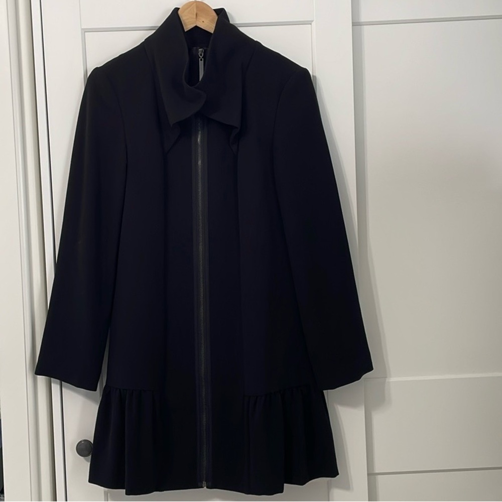 Kensie Zipper Peplum Coat, Black, Size Small